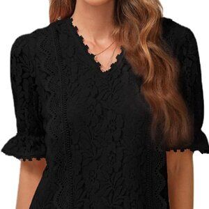 Black Lace Short Sleeve Top